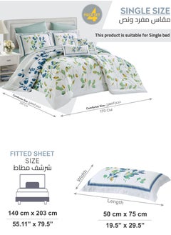 Cotton Comforter Set 4-Pcs Single Size All Season Reversible Floral Printed Bed Fits(140 X 200 Cm) With 350 GSM Down ALternative Filling,Mercury - pzsku/Z3C0A8D49A77A0670446BZ/45/_/1738571629/fa2b4b9f-3a11-41dc-8719-a4bd6a079c48