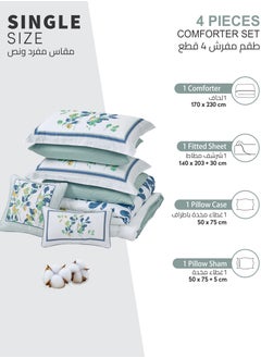 Cotton Comforter Set 4-Pcs Single Size All Season Reversible Floral Printed Bed Fits(140 X 200 Cm) With 350 GSM Down ALternative Filling,Mercury - pzsku/Z3C0A8D49A77A0670446BZ/45/_/1738571687/28670aea-3fad-4e54-9440-acb301dd3d23