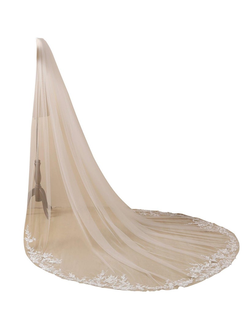 AiberLisha Cathedral Length Lace Floral Wedding Bridal Veil with Comb for Bride Off White - Image 1