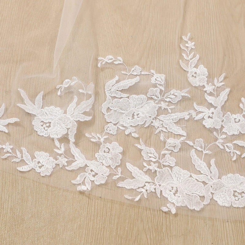 AiberLisha Cathedral Length Lace Floral Wedding Bridal Veil with Comb for Bride Off White - Image 5