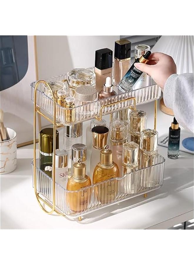 HOOKOR Bathroom Organizer Countertop,Vanity Organizer Basket with Sliding Tray,2-Tier Makeup Organizer and Storage,Cosmetic Display Cases, Kitchen Counter Organizers Spice Rack (Clear) - Image 2