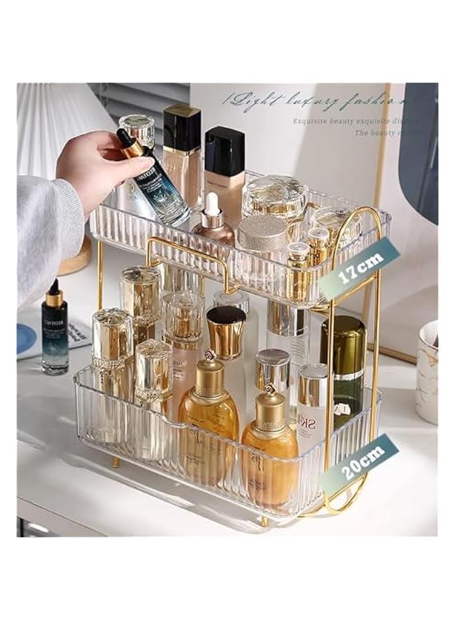 HOOKOR Bathroom Organizer Countertop,Vanity Organizer Basket with Sliding Tray,2-Tier Makeup Organizer and Storage,Cosmetic Display Cases, Kitchen Counter Organizers Spice Rack (Clear) - Image 3