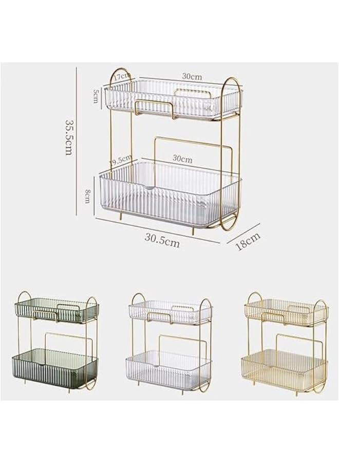 HOOKOR Bathroom Organizer Countertop,Vanity Organizer Basket with Sliding Tray,2-Tier Makeup Organizer and Storage,Cosmetic Display Cases, Kitchen Counter Organizers Spice Rack (Clear) - Image 4