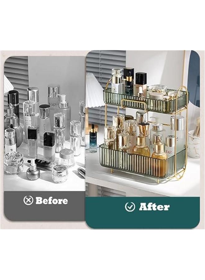 HOOKOR Bathroom Organizer Countertop,Vanity Organizer Basket with Sliding Tray,2-Tier Makeup Organizer and Storage,Cosmetic Display Cases, Kitchen Counter Organizers Spice Rack (Clear) - Image 5