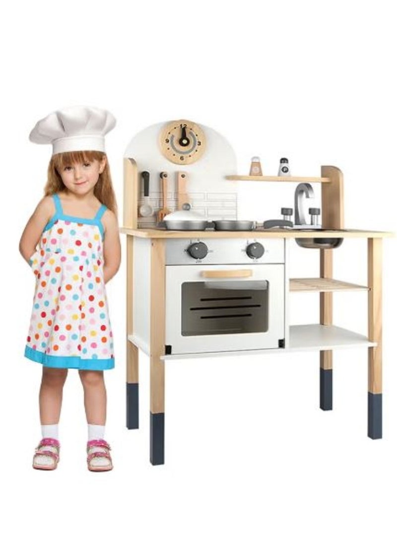 HASSM - Pretend Kitchen Playset, Wooden Kitchen Playset with Accessories, Realistic Kitchen Cooking Toy for Kids - Image 1