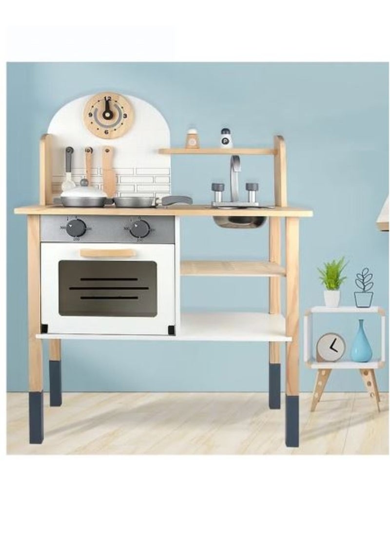 HASSM - Pretend Kitchen Playset, Wooden Kitchen Playset with Accessories, Realistic Kitchen Cooking Toy for Kids - Image 1