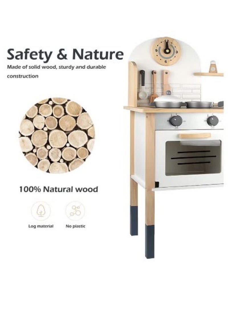 HASSM - Pretend Kitchen Playset, Wooden Kitchen Playset with Accessories, Realistic Kitchen Cooking Toy for Kids - Image 1