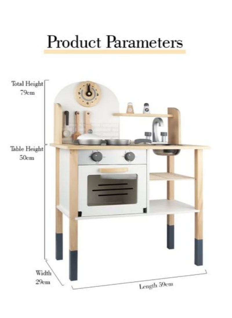 HASSM - Pretend Kitchen Playset, Wooden Kitchen Playset with Accessories, Realistic Kitchen Cooking Toy for Kids - Image 1