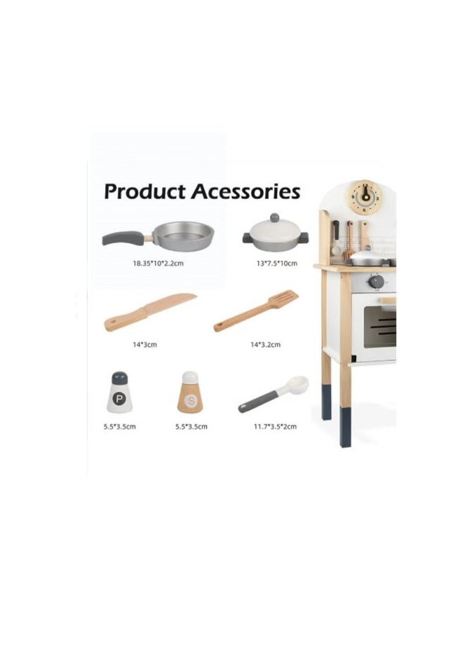 HASSM - Pretend Kitchen Playset, Wooden Kitchen Playset with Accessories, Realistic Kitchen Cooking Toy for Kids - Image 1