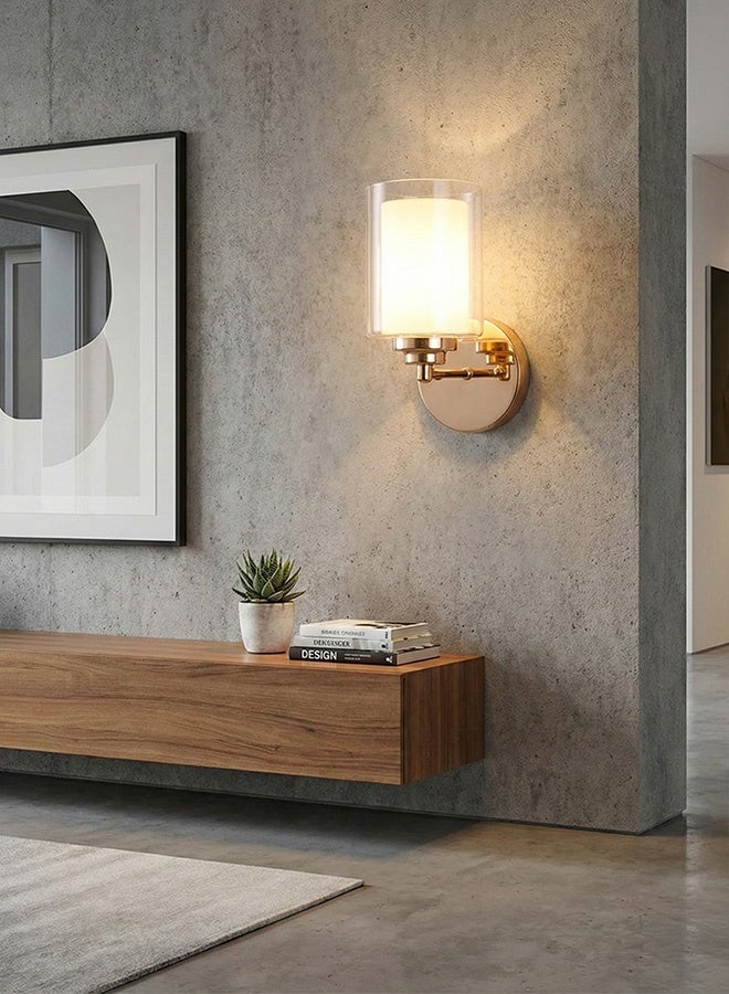 باي فور ليس   للإضاءة العصرية، مصباح جداري، ضوء، لون ذهبي، 25×16 سم، مصباح جداري فاخر من المعدن والزجاج، مناسب لغرف النوم وغرف المعيشة، بزجاج مزدوج الطبقة - Image 2