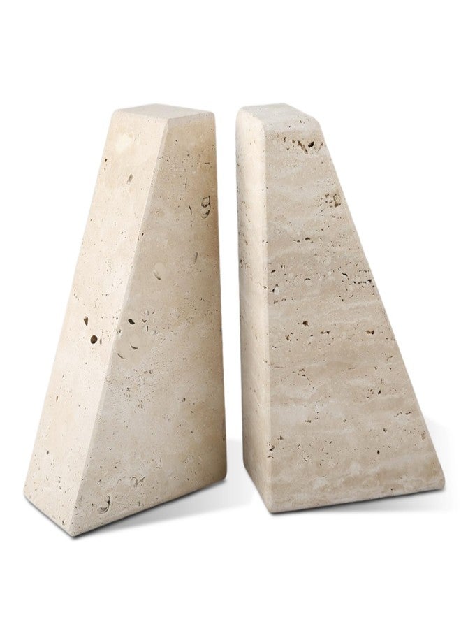 Karibiber Travertine Bookends for Heavy Books, Marble Decorative Bookends for Shelves, Heavy-Duty Stone Book Ends for Hardback Book & Cookbooks, Unique Book Stopper & Holder, Travertino Italy - Image 1