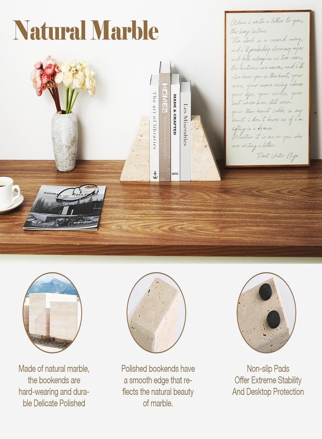 Karibiber Travertine Bookends for Heavy Books, Marble Decorative Bookends for Shelves, Heavy-Duty Stone Book Ends for Hardback Book & Cookbooks, Unique Book Stopper & Holder, Travertino Italy - Image 2