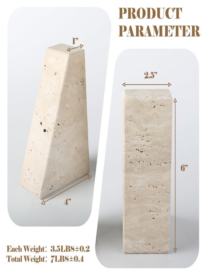Karibiber Travertine Bookends for Heavy Books, Marble Decorative Bookends for Shelves, Heavy-Duty Stone Book Ends for Hardback Book & Cookbooks, Unique Book Stopper & Holder, Travertino Italy - Image 3