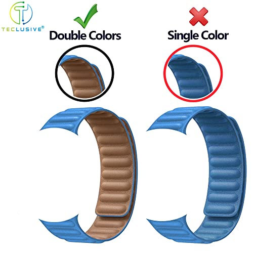 T TECLUSIVE Ultra Luxury Leather Magnetic Strap Loop 41mm/40mm/38mm Band Compatible with iWatch Series 9/8/7/6/SE/5/4/3/2/1 (Blue) - Image 3