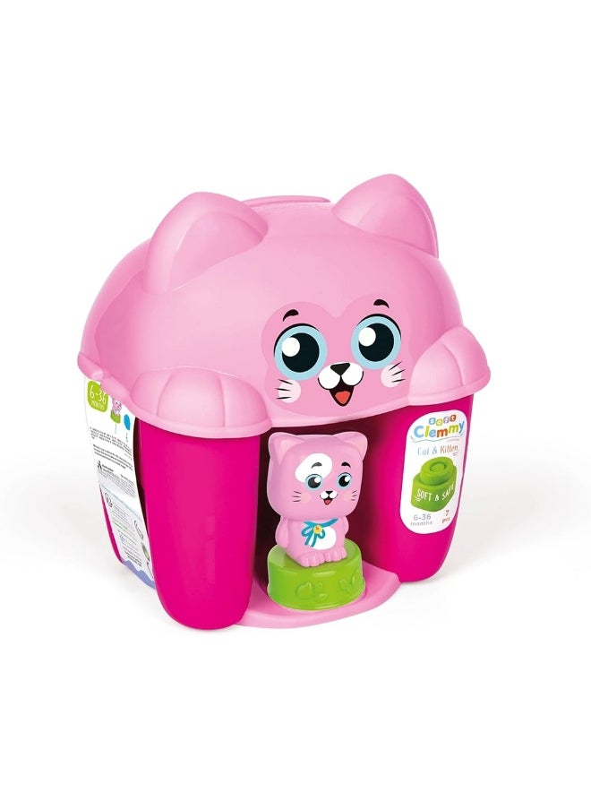 Clementoni Clementoni - Clemmy Soft Cat & Kitten Bucket with 7 Blocks - 17768  - Image 1