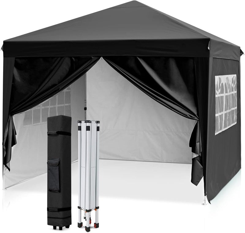 ULTREOS Ultreos Popup Gazebo Instant Portable Canopy Tent 10x10 with 4 Sidewalls Windows Wheeled Bag for PatioOutdoorWedding Parties and Events 10FTx10FT Black 