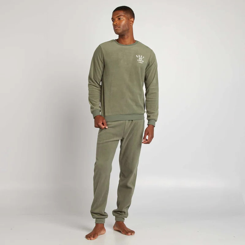 Kiabi Fleece Pyjama T-Shirt + Bottoms - 2-Piece Set Green