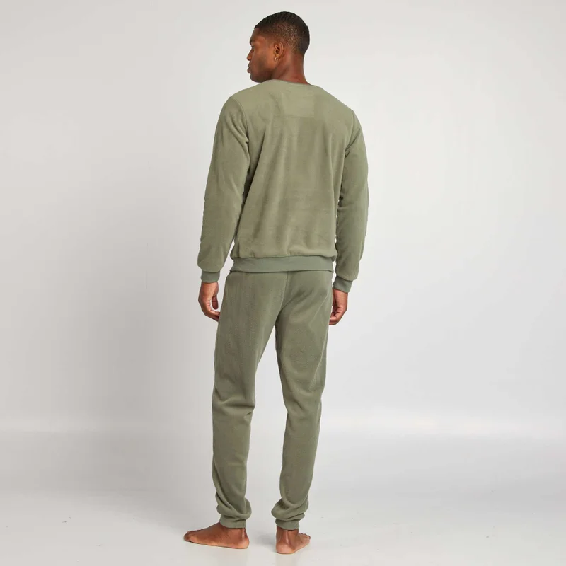 Kiabi Fleece Pyjama T-Shirt + Bottoms - 2-Piece Set Green