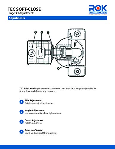ROK 2 Pack Rok Hardware Grass TEC 864 108 Degree 1-1/4" Overlay 3 Level Soft Close Screw On Compact Cabinet Hinge 04547A-15 3-Way Adjustment 45mm Boring Pattern - Image 5