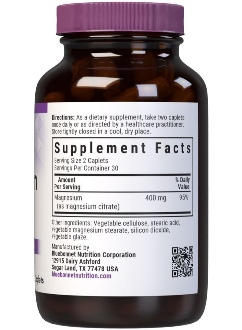 Bluebonnet سيترات المغنيسيوم (400 ملغ من المغنيسيوم) - أقصى امتصاص - يدعم صحة المناعة وإنتاج الطاقة - خالٍ من الصويا، خالٍ من الغلوتين، غير معدّل وراثيًا، كوشير، خالٍ من منتجات الألبان، نباتي، 60 كبسولة - Image 2