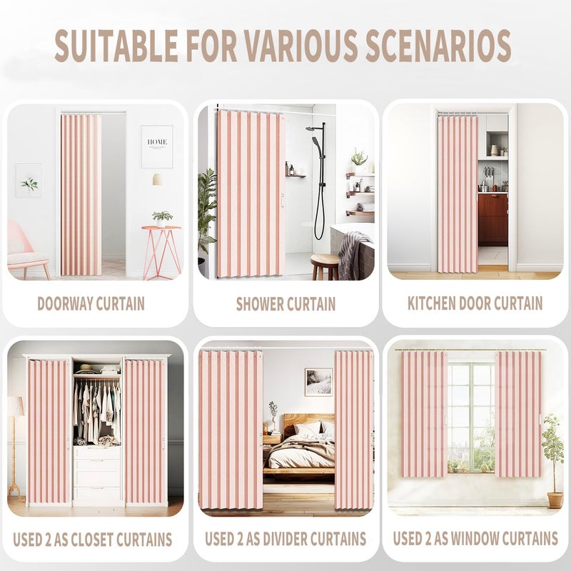 Vatge Doorway Curtains Accordion Pink Curtains for Girls' Room Door  Closet Doors Curtain  80 Inch Long Privacy Curtains for Room Divider and Open Closet  1 Panel with Tieback  W39 x L78  Pink - Image 5