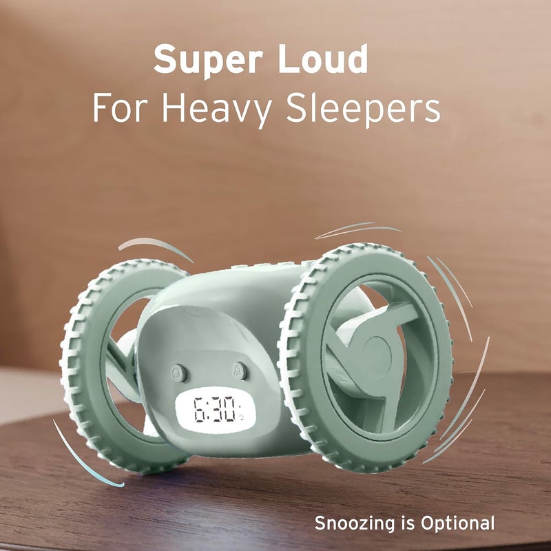 CLOCKY Extra Loud Alarm Clock for Heavy Sleepers on Wheels Rolls Runs Away Vibrating, Easy to Set Super Smart Snooze Digital Bed Shaker Alarm Clock Funny Gift for Adults Kids Teens Bedrooms (Sage) - Image 3