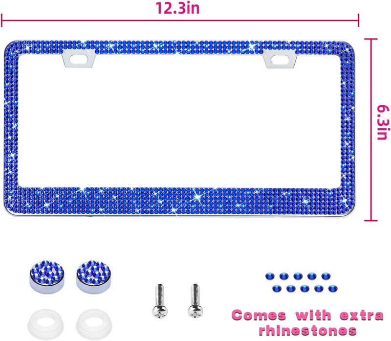 OKLPF Bling License Plate Frame for Women, 1PCS Sparkly License Plate Frames| Over 1200 pcs 14 Facets Bedazzled Clear Glass Diamond Rhinestone Crystals w/Free Glitter Diamond Box (Dark Blue) - Image 2