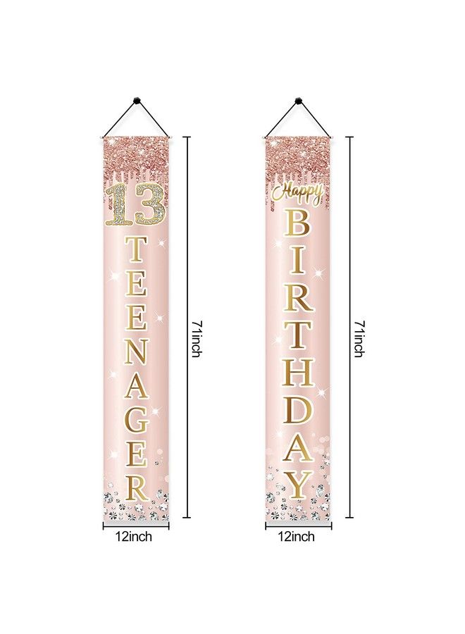 Excelloon 13Th Birthday Decorations Door Banner For Girls Pink Rose Gold 13 Teenager Happy Birthday Sign Party Supplies Sweet Thirteen Year Old Birthday Backdrop Porch Décor - Image 3