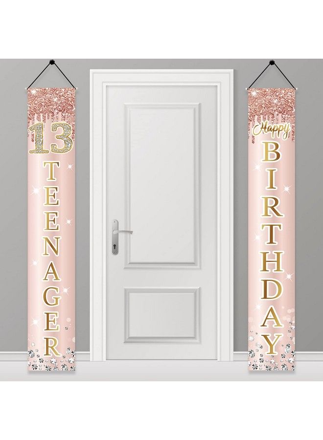 Excelloon 13Th Birthday Decorations Door Banner For Girls Pink Rose Gold 13 Teenager Happy Birthday Sign Party Supplies Sweet Thirteen Year Old Birthday Backdrop Porch Décor - Image 2