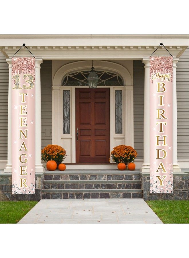 Excelloon 13Th Birthday Decorations Door Banner For Girls Pink Rose Gold 13 Teenager Happy Birthday Sign Party Supplies Sweet Thirteen Year Old Birthday Backdrop Porch Décor - Image 4