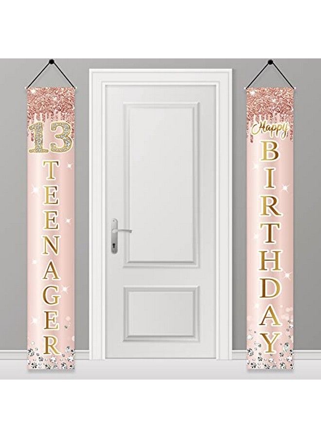 Excelloon 13Th Birthday Decorations Door Banner For Girls Pink Rose Gold 13 Teenager Happy Birthday Sign Party Supplies Sweet Thirteen Year Old Birthday Backdrop Porch Décor - Image 1
