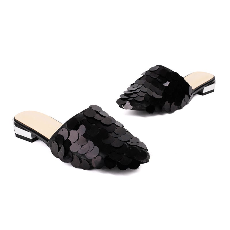 2024 Casual Low Heel Pointed 32-48 Baotou Pointed Sequin Outdoor Slippers - Image 1