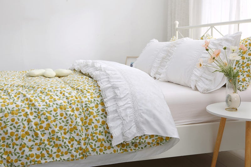Meaning4 White Luxury Elegant Lace Bed Flat Sheet with Ruffles Bed Top Sheet Queen Size 100% Cotton 1 Piece - Image 5