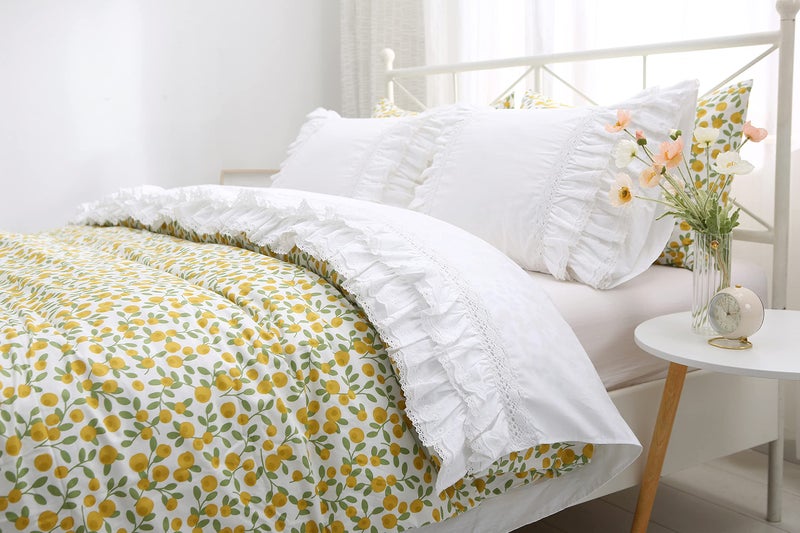 Meaning4 White Luxury Elegant Lace Bed Flat Sheet with Ruffles Bed Top Sheet Queen Size 100% Cotton 1 Piece - Image 4