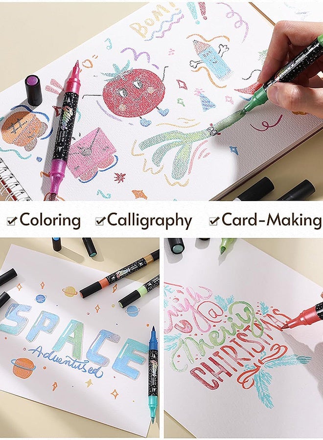 MXN 24 Pcs 48 Colors Dual Tip Glitter Markers Pens, Waterproof Quick-Drying Glitter Brush Markers Professional Glitter Paint Pens Set, Sparkle Pen Ideal for Kids Coloring Scrapbooking Card Making - Image 5