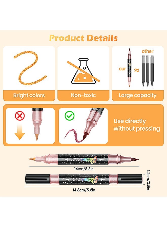 MXN 24 Pcs 48 Colors Dual Tip Glitter Markers Pens, Waterproof Quick-Drying Glitter Brush Markers Professional Glitter Paint Pens Set, Sparkle Pen Ideal for Kids Coloring Scrapbooking Card Making - Image 2