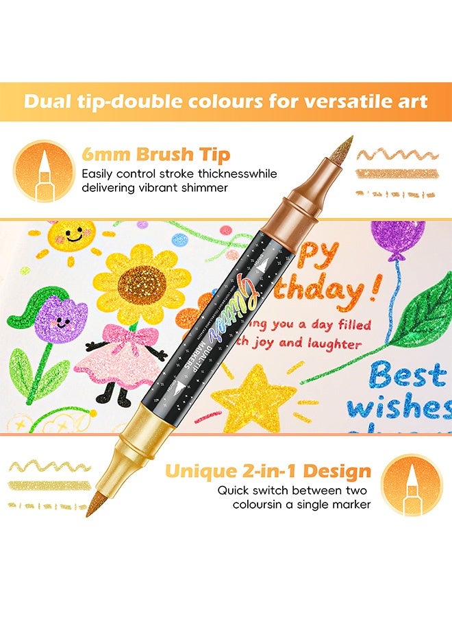 MXN 24 Pcs 48 Colors Dual Tip Glitter Markers Pens, Waterproof Quick-Drying Glitter Brush Markers Professional Glitter Paint Pens Set, Sparkle Pen Ideal for Kids Coloring Scrapbooking Card Making - Image 3