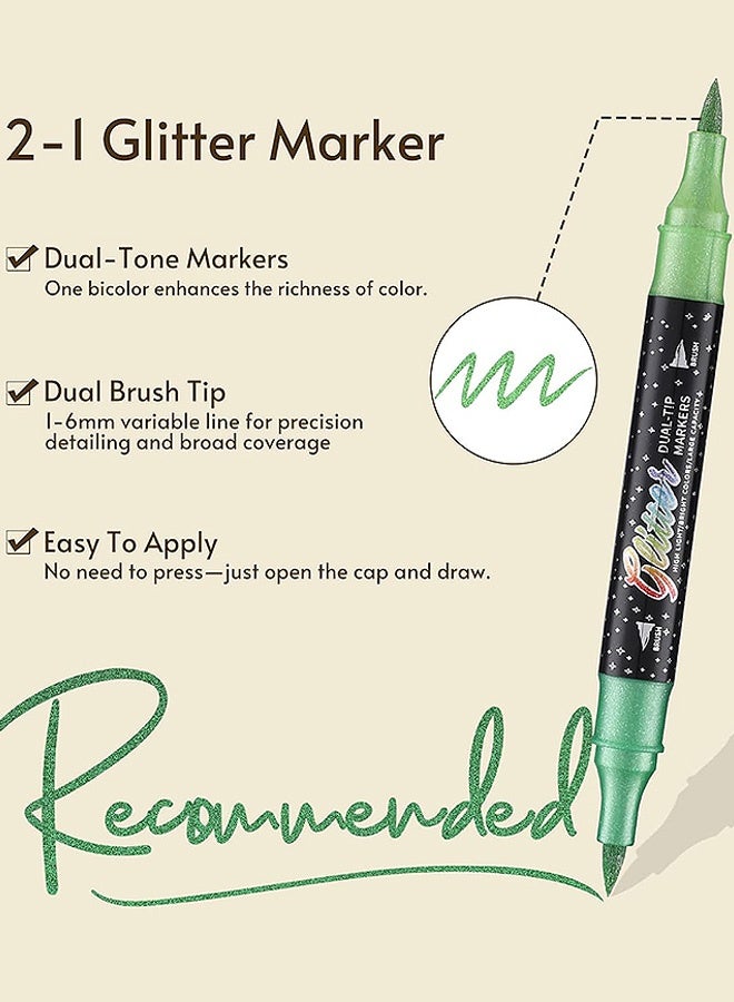 MXN 24 Pcs 48 Colors Dual Tip Glitter Markers Pens, Waterproof Quick-Drying Glitter Brush Markers Professional Glitter Paint Pens Set, Sparkle Pen Ideal for Kids Coloring Scrapbooking Card Making - Image 4