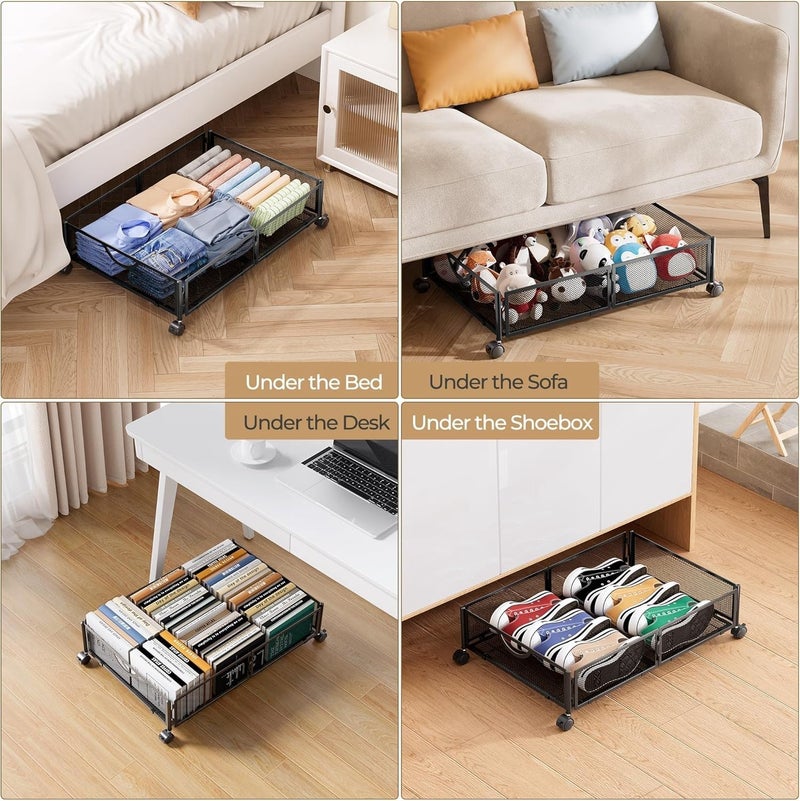 Yecaye Under Bed Storage with Wheels, 2 Pack Under Bed Shoe Storage Organizer Drawer, Tool-free Assembly Metal Underbed Storage Containers for Clothes, Shoes, Black - Image 5
