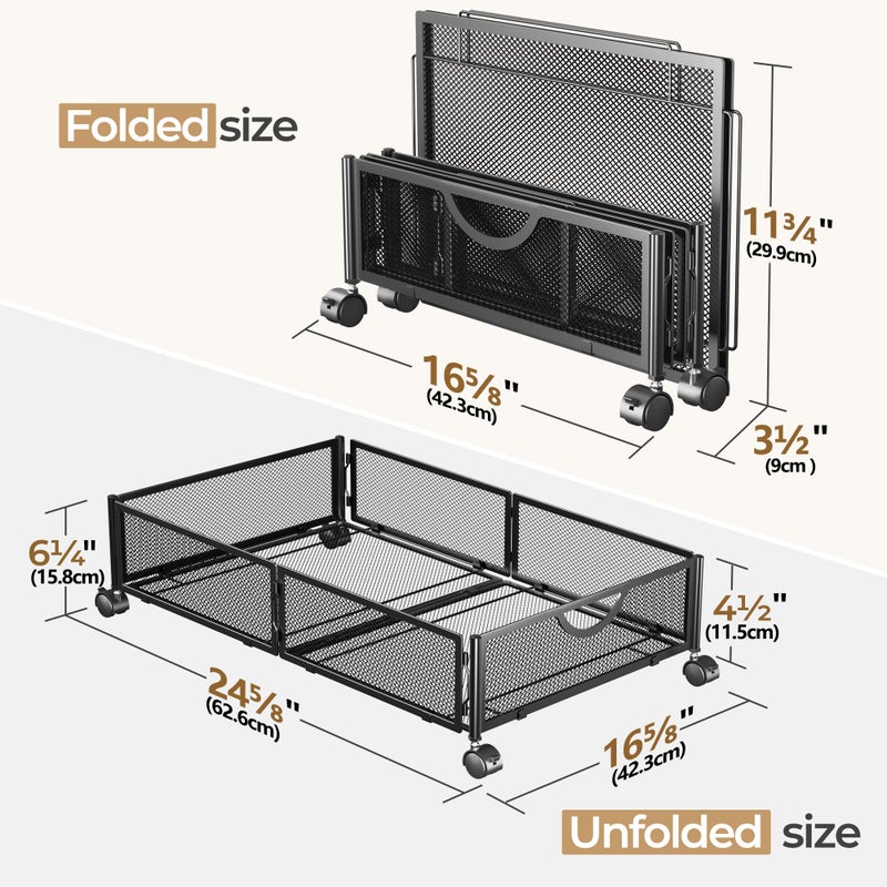 Yecaye Under Bed Storage with Wheels, 2 Pack Under Bed Shoe Storage Organizer Drawer, Tool-free Assembly Metal Underbed Storage Containers for Clothes, Shoes, Black - Image 2