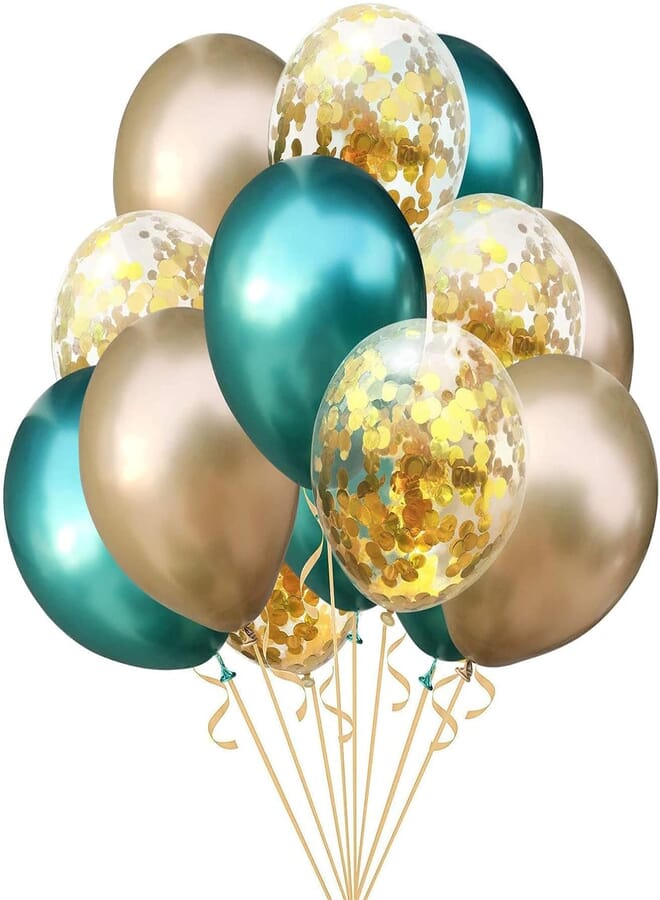 Secret 15 PCS Metallic Party Balloons Glossy Metal Pearl Latex Balloons 12with Confetti Balloon Inflatable Air Balloons for Merry Christmas Birthdays Bridal Shower Green and Gold