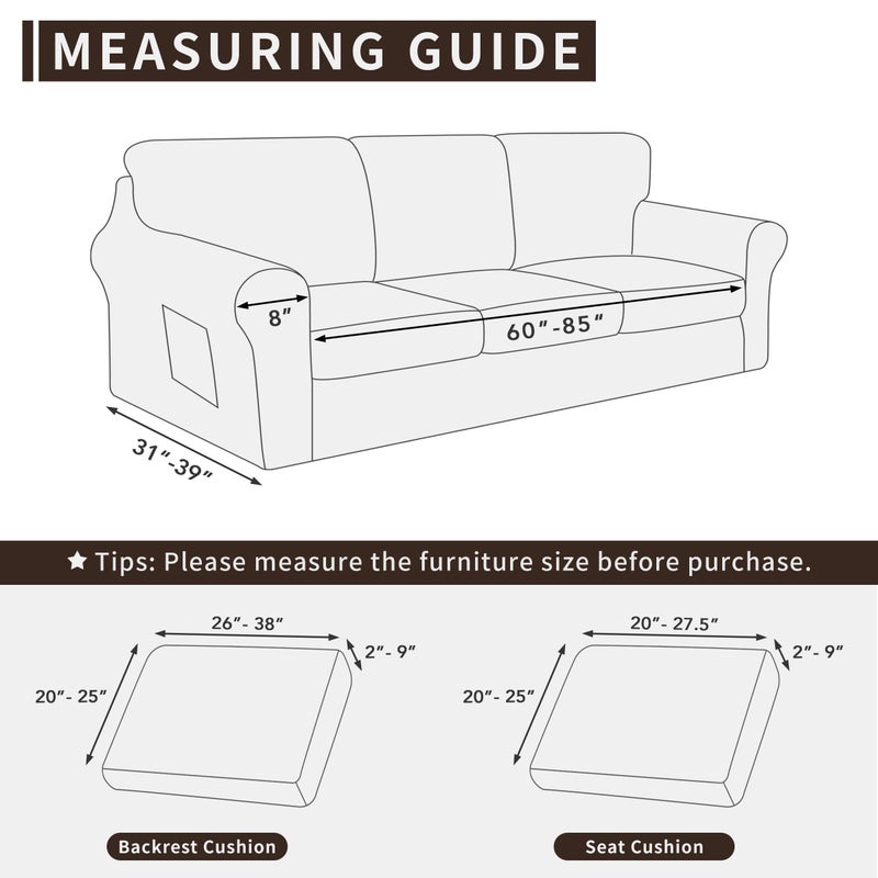 Easy-Going 7 Pieces Stretch Couch Cover Washable Sofa Cover Set for 3 Backrest and Seat Cushion Couch Anti-Slip Sofa Slipcover Furniture Protector with Elastic Bottom (Large, Dark Grey) - Image 4