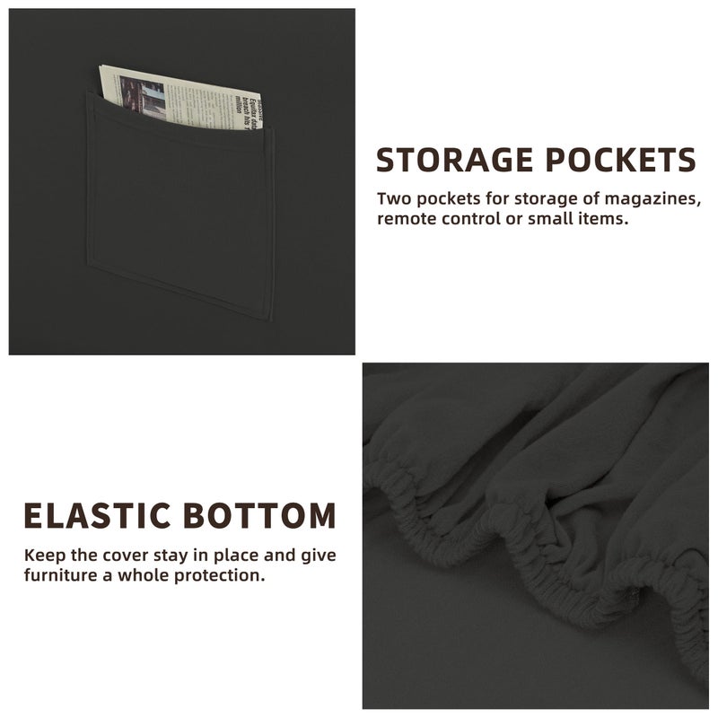 Easy-Going 7 Pieces Stretch Couch Cover Washable Sofa Cover Set for 3 Backrest and Seat Cushion Couch Anti-Slip Sofa Slipcover Furniture Protector with Elastic Bottom (Large, Dark Grey) - Image 5