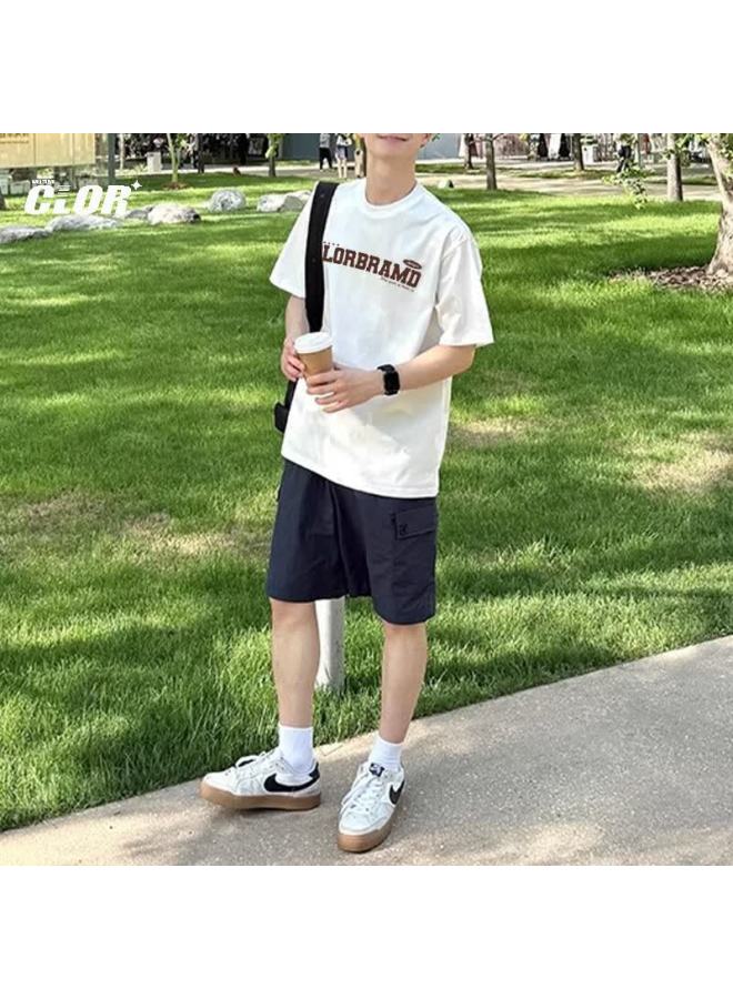 Clor Casual T-shirt For Men, Heavy Pure Cotton Short Sleeve, Summer Trendy Printed Loose Undershirt For Women, C013-1 White S - Image 2