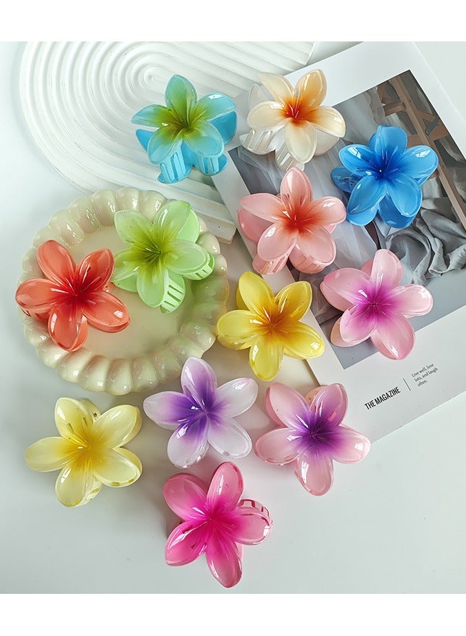 مجموعة مشابك شعر سكاي شاين، 6 قطع، متعددة الألوان، 8 سم، بتصميم زهور كبيرة - مشابك شعر فرانجيباني متدرجة الألوان، ثقيلة الوزن، ذات تثبيت قوي، إكسسوارات شعر هاواي كبيرة عالية الجودة للنساء والفتيات - Image 2