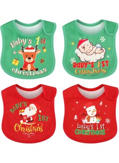Eurzom Eurzom Christmas Baby Bib Babies First Christmas Baby Gifts Xmas Newborn Bibs for Baby Girl Boy with Adjustable Closure Baby Drooling Bibs Waterproof for Toddler Infant Unisex, 4 Styles  - Image 1