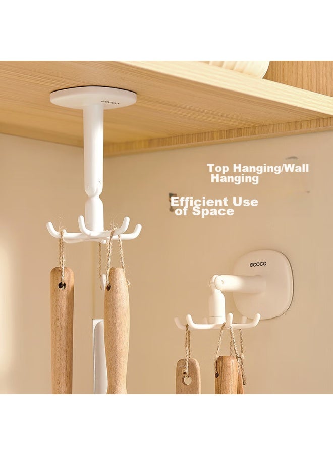 Ecoco Sticky Hooks, Rotating No-drill Seamless Bathroom Wall Spatula Storage Rack Door Back Hooks, E23164 White 2 Pieces