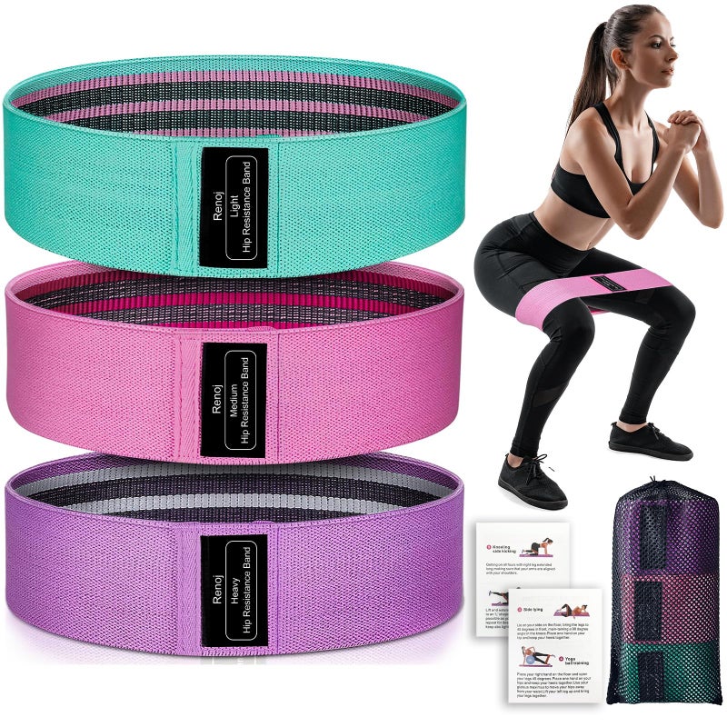 Renoj Resistance Bands, Exercise Workout Bands for Women and Men, 3 Set of Stretch Bands for Booty Legs, Pilates Flexbands - Image 1