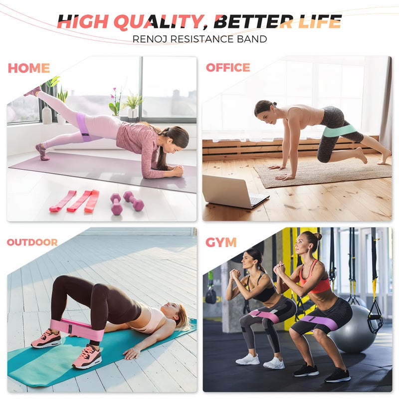 Renoj Resistance Bands, Exercise Workout Bands for Women and Men, 3 Set of Stretch Bands for Booty Legs, Pilates Flexbands - Image 5