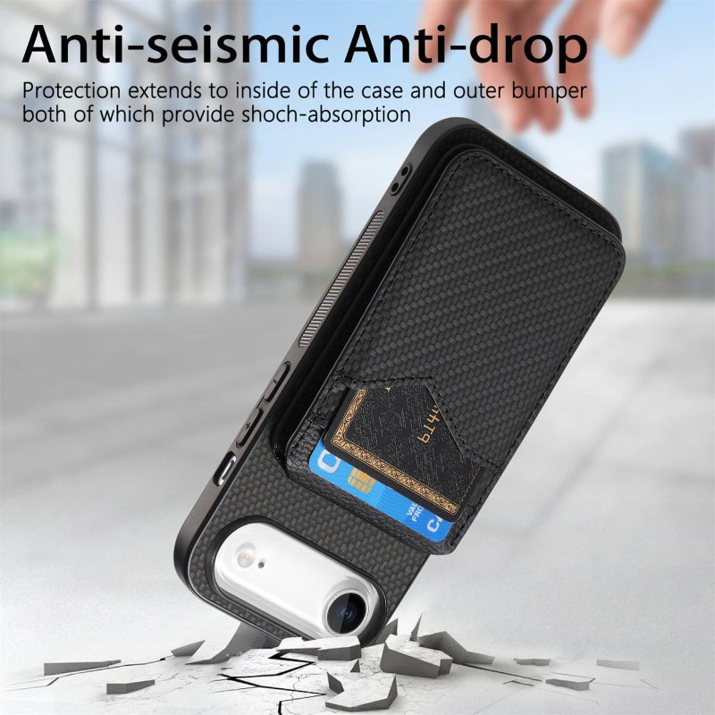 إيروريكس جراب هاتف iPhone Air مصنوع من ألياف الكربون MagSafe قابل للطي عموديًا مع حقيبة بطاقات (أسود) - Image 4